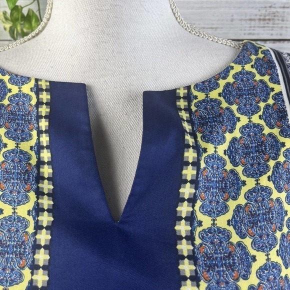 The Limited Dress Extra Small Blue Yellow Boho Straight Sheath Knee Career Slim - Picture 5 of 12